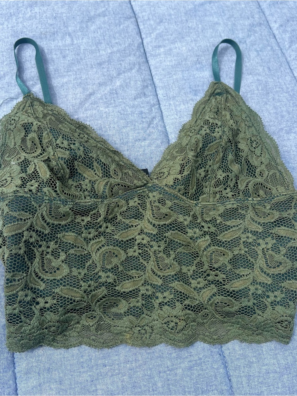 Amisu Olive/Forest Green Lace Camisole Bralette Fairy Renaissance Delicate Med